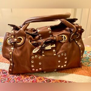 Jimmy Choo Brown Studded Distressed Ramona Shoulder Bag Satchel